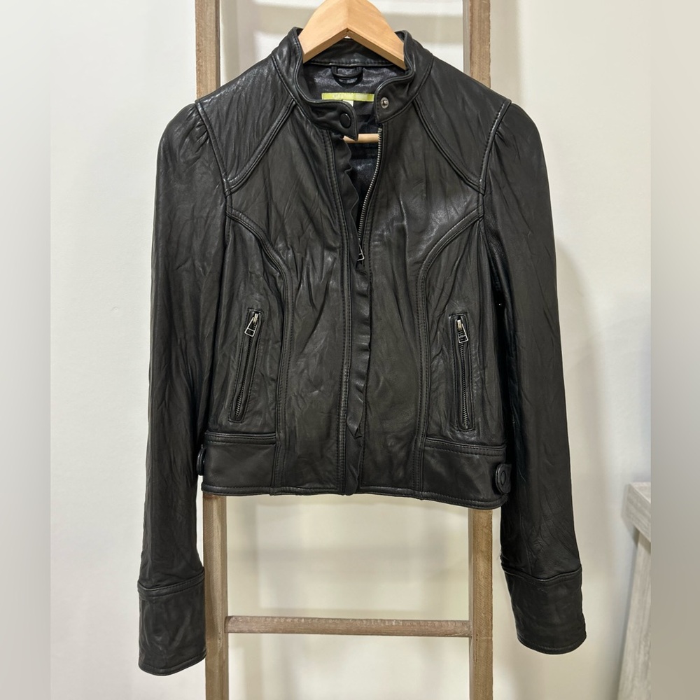 Gianni Bini Women’s Leather Jacket Black Vintage BikerCore Size Extra Small XS